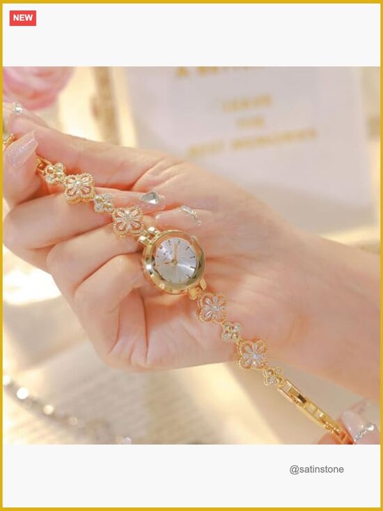 Gold Hollow Four Leaf Clover Bracelet Watch Quartz Wristwatch with Link Removal main image 4